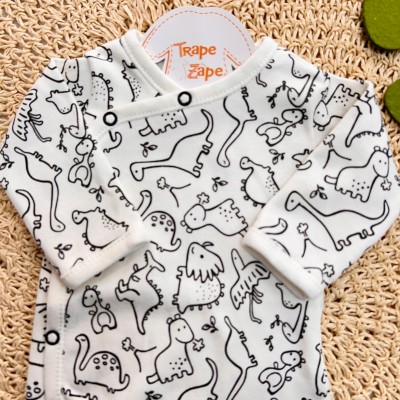 Body Kimono Manga Longa - Dino - Off White e Preto